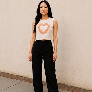 Pretty Damage White Crop Top with pink Heart